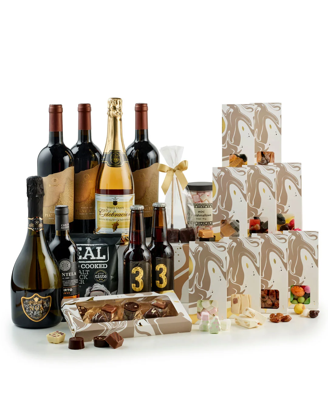 Fabrikkens juleæske med vin og søde favoritter