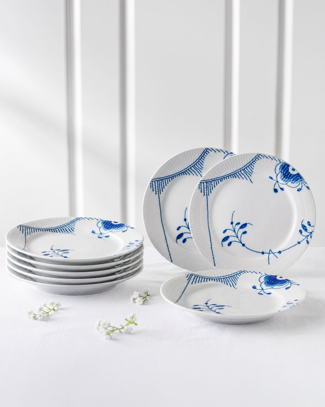 Elegante Blå Mega Riflet Tallerkener, 27 cm - 8 stk