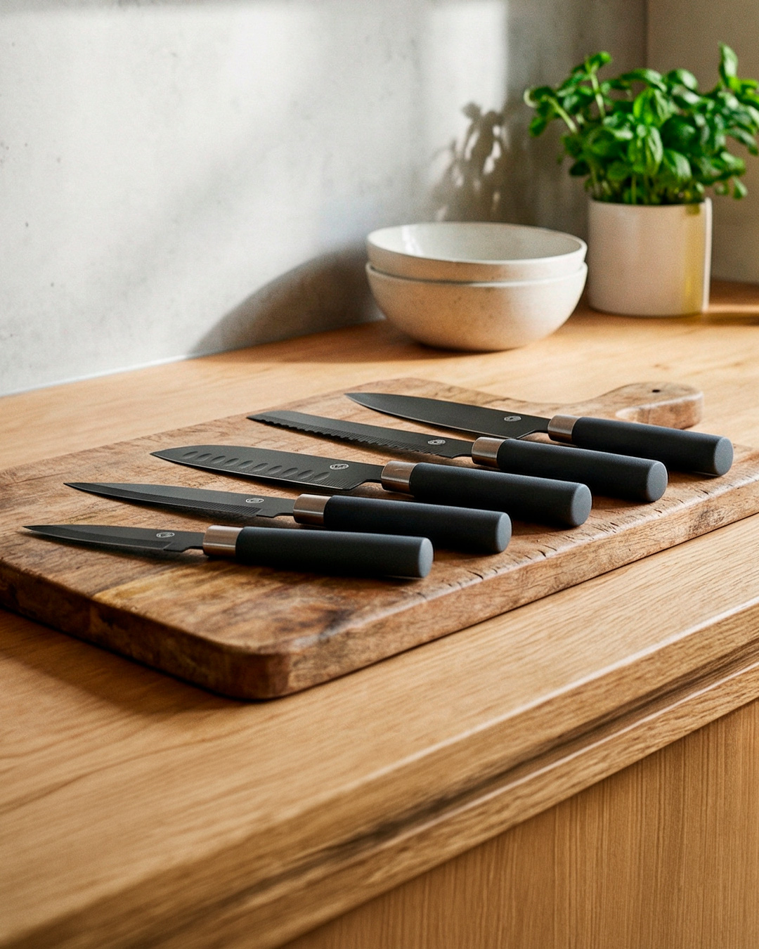 Moderne knivsæt med non-stick belægning - 5 stk