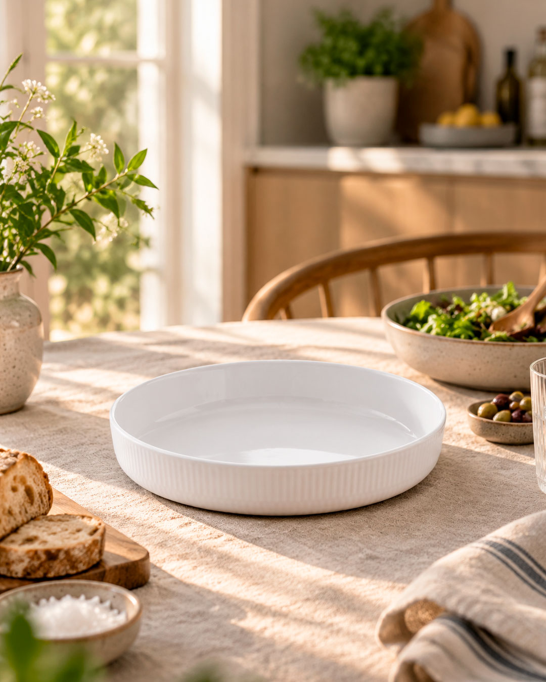 Ovnfast fad i klassisk riflet porcelæn - 27 cm