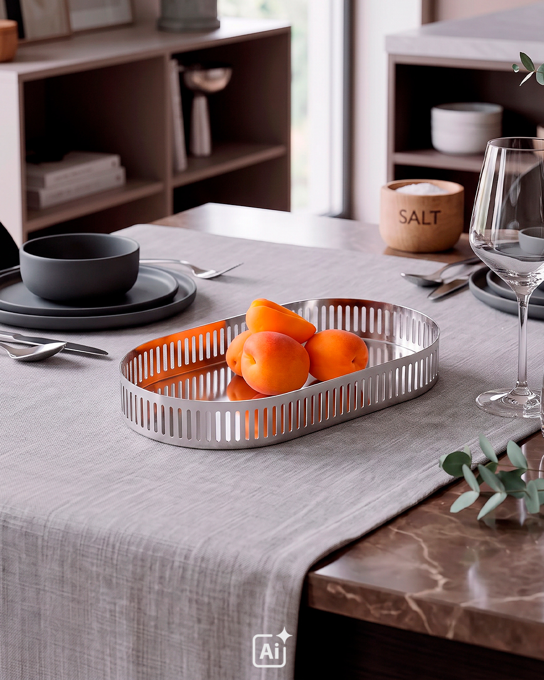 Skulpturel serveringsbakke i stål