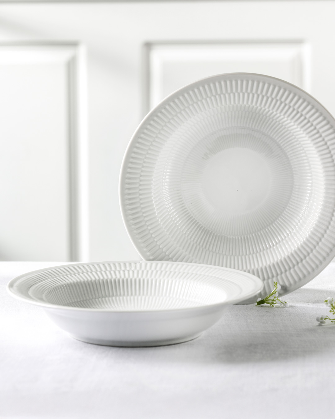 Elegant Hvid Riflet dyb tallerken, 21 cm  - 2 stk
