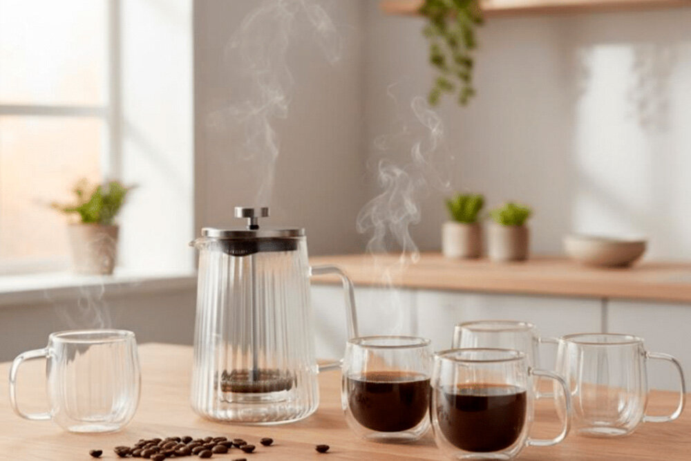 Elegant kaffepressset i glas