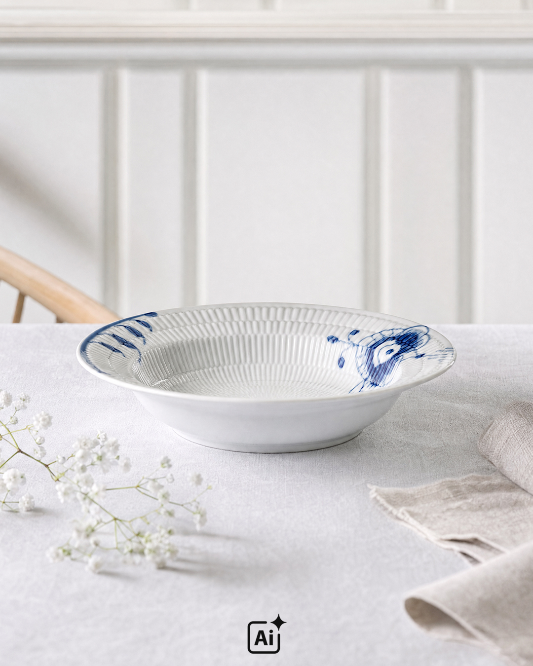 Elegant Blå Mega Riflet dyb tallerken - 21cm