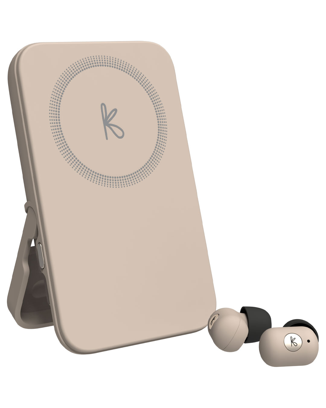 Trådløs powerbank med indbyggede øretelefoner