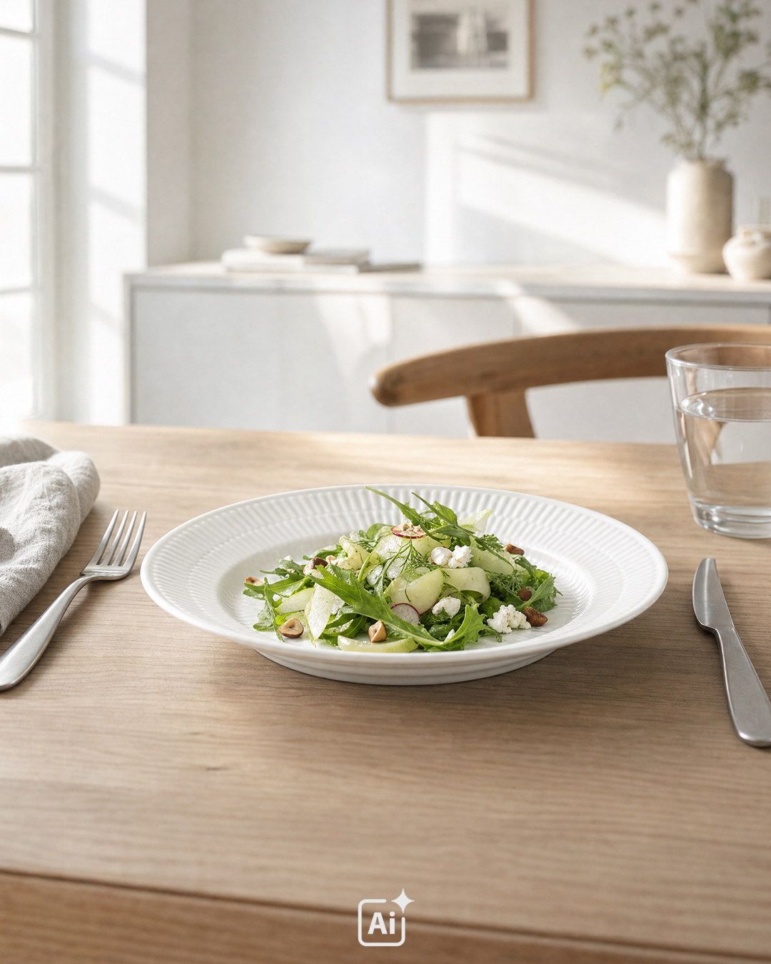 Elegant Hvid Riflet frokosttallerken - 22 cm