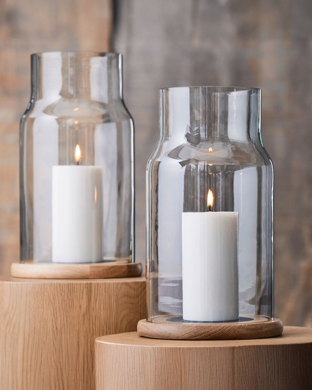 Elegante Foresta-lanterner i glas og eg - 2 stk