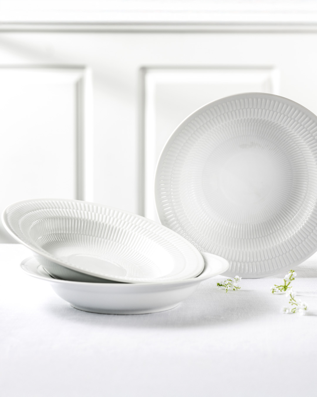 Elegant Hvid Riflet dyb tallerken, 21 cm - 3 stk