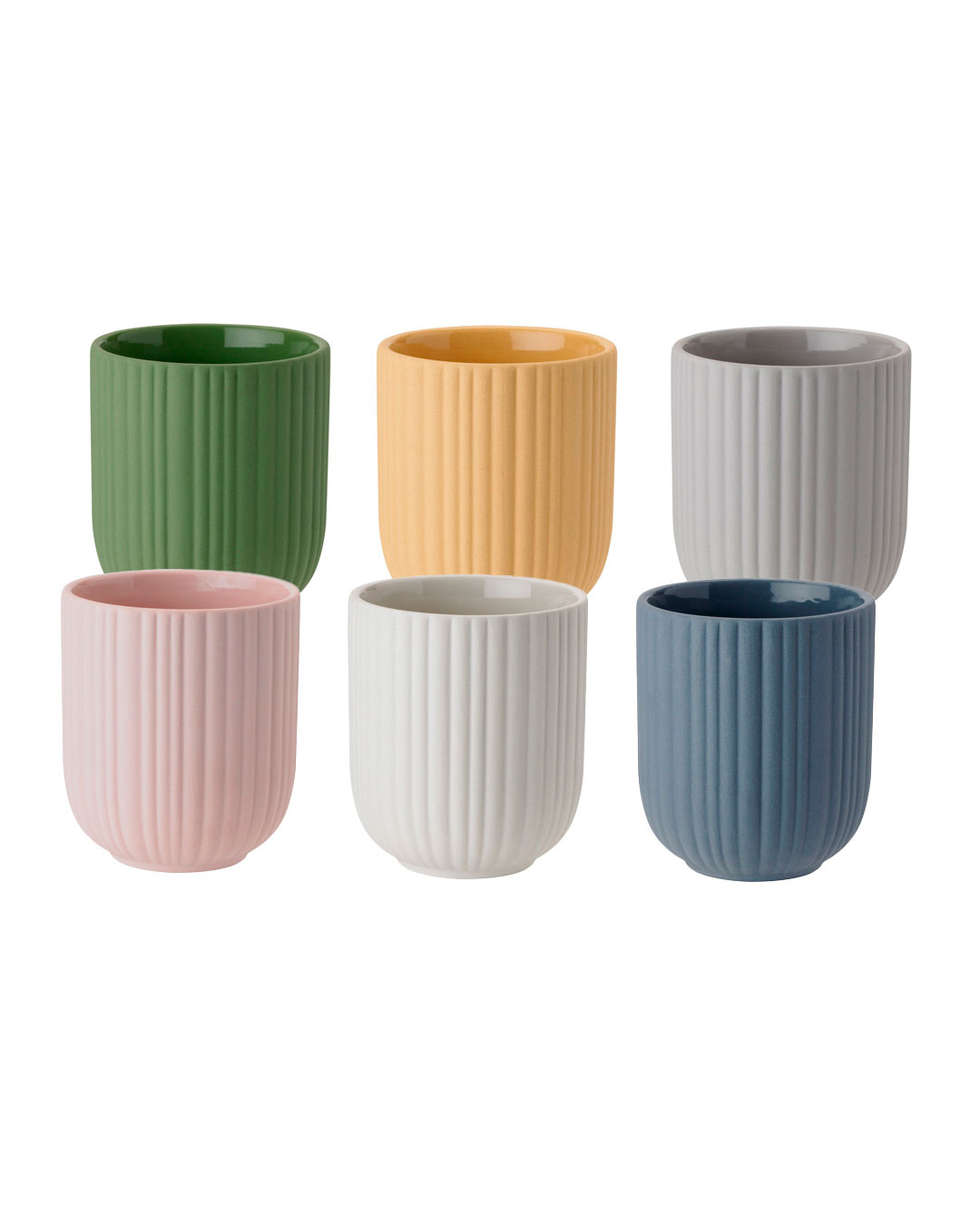 Farverige kopper med riflet design - 6 stk