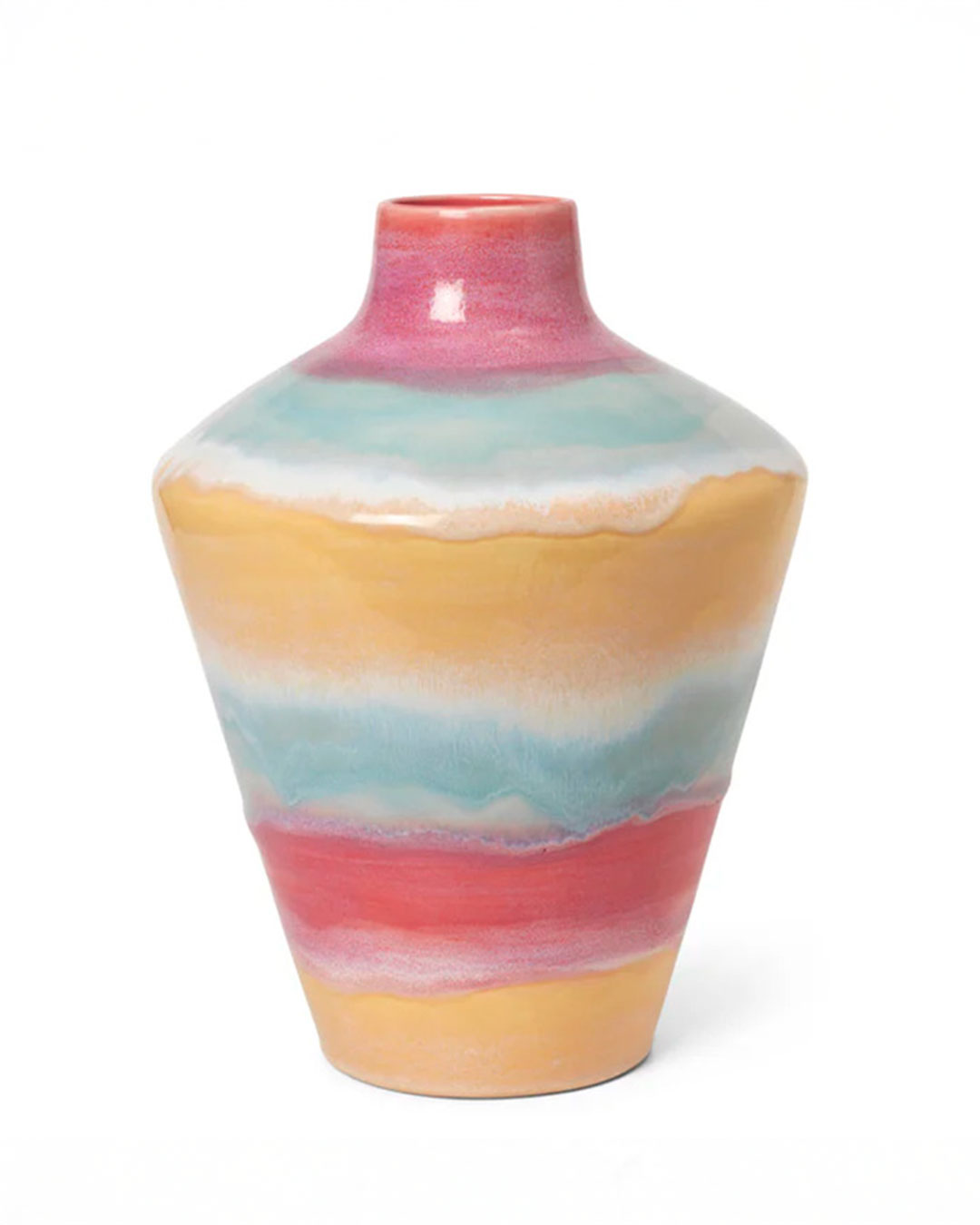 Farverig designvase med dekorativ prop