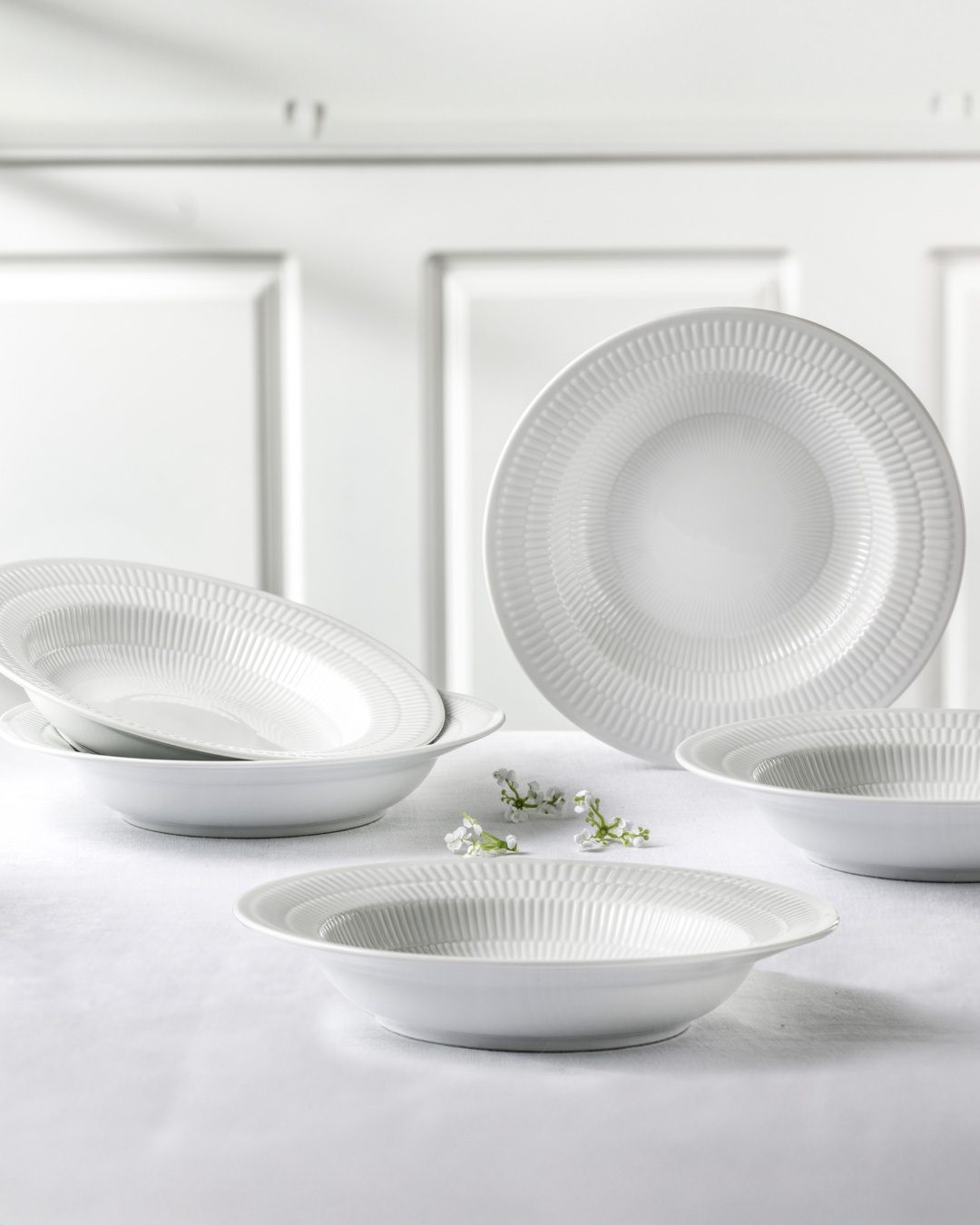 Elegant Hvid Riflet dyb tallerken, 21 cm - 5 stk