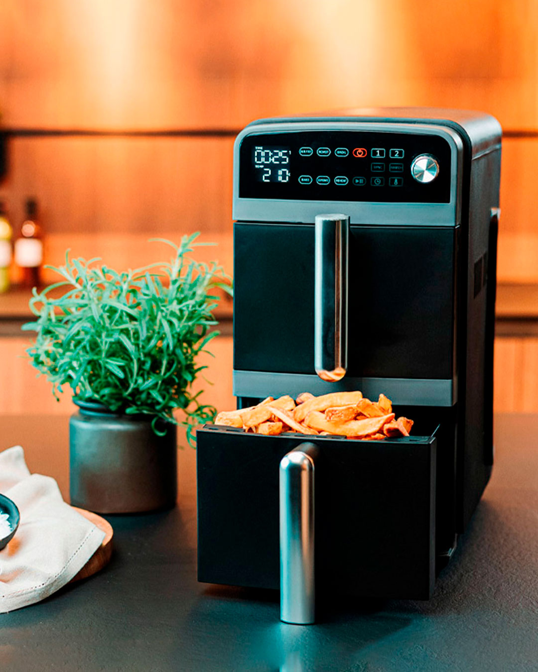 Effektiv dobbelt airfryer med stor kapacitet