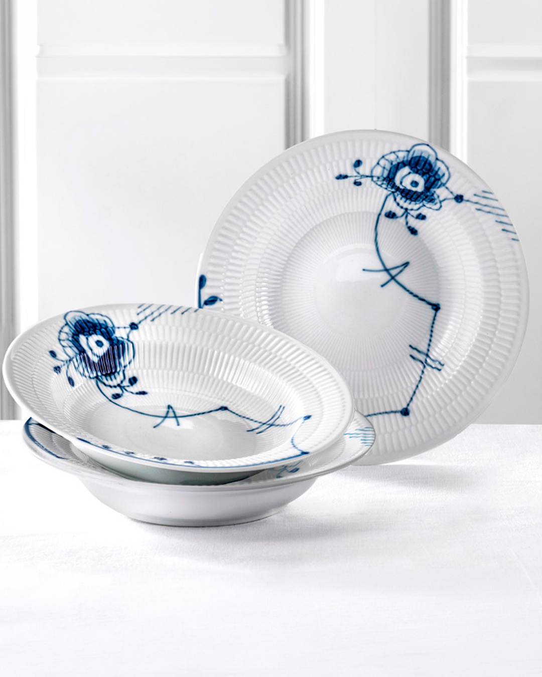 Elegant Blå Mega Riflet dyb tallerken, 17 cm - 3 stk