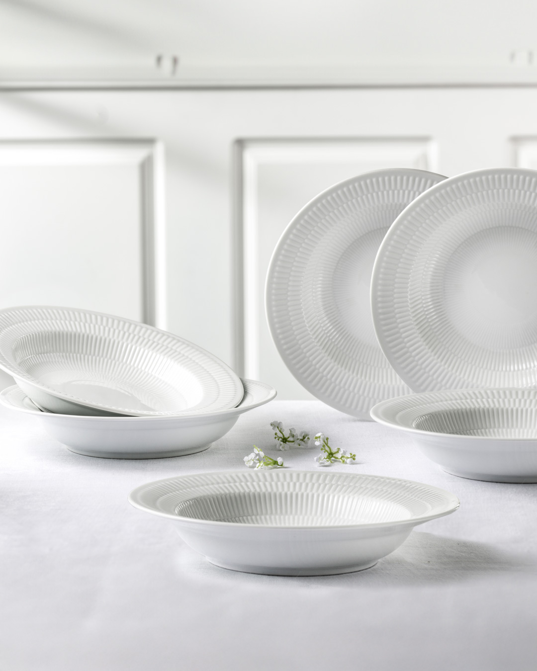 Elegant Hvid Riflet dyb tallerken, 21 cm - 6 stk