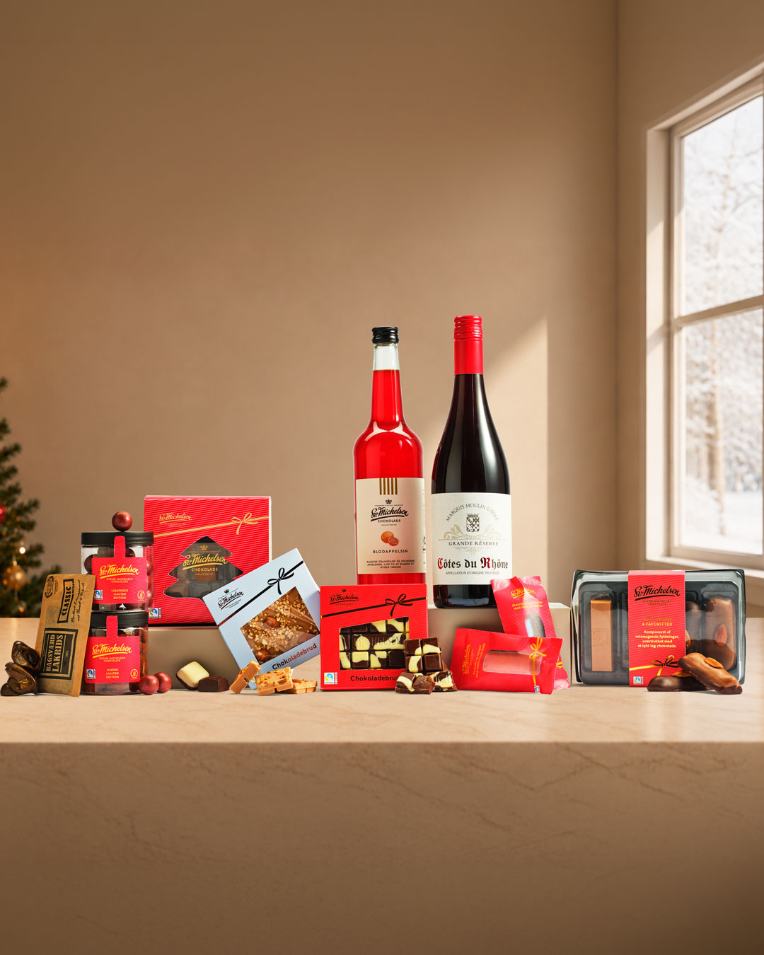 Julepakke med chokolade og rødvin