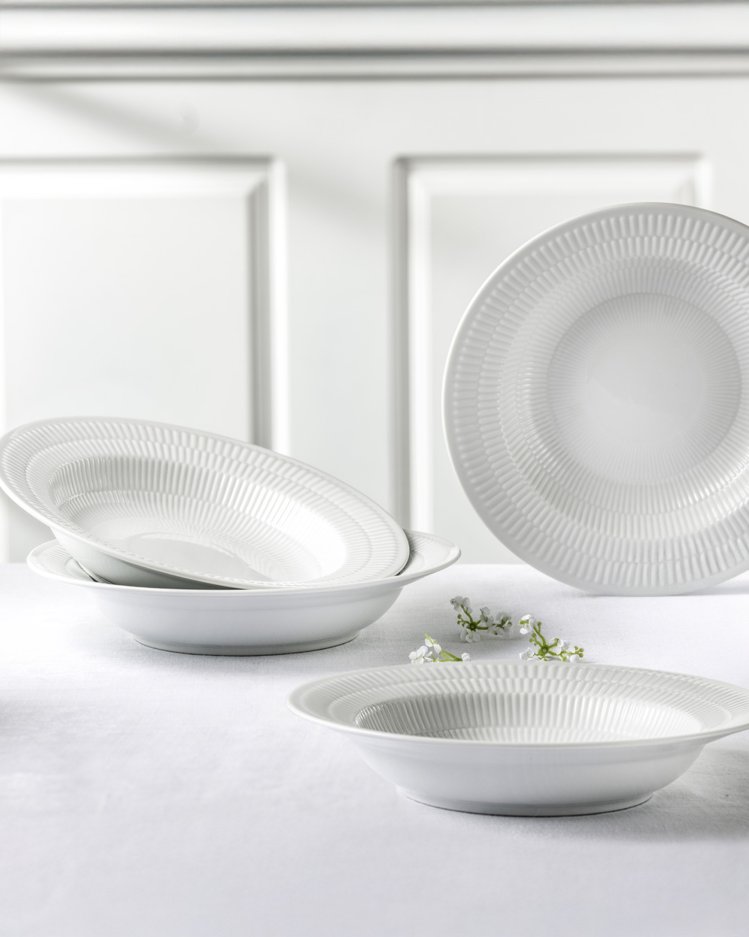 Elegant Hvid Riflet dyb tallerken, 21 cm - 4 stk