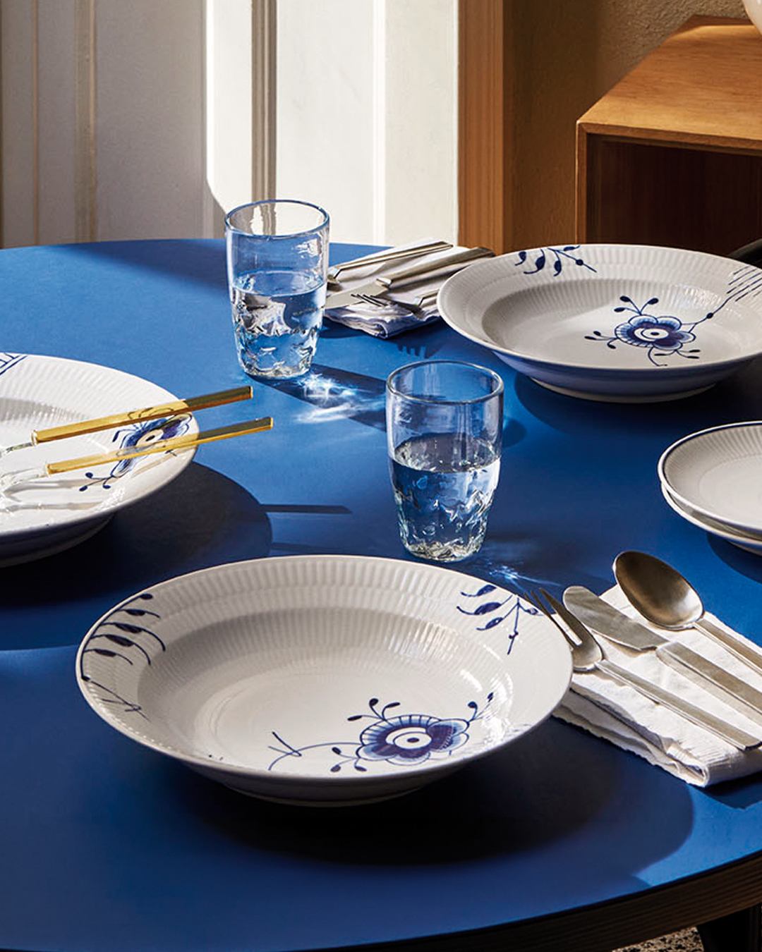 Elegant Blå Mega Riflet dyb tallerken - 27cm