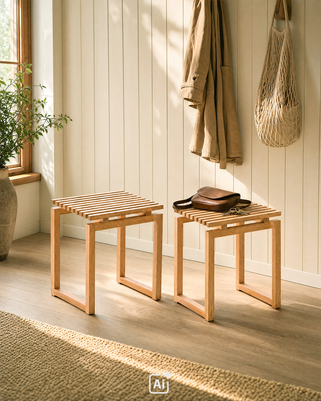 Fleksibel skammel i naturligt design - 2 stk