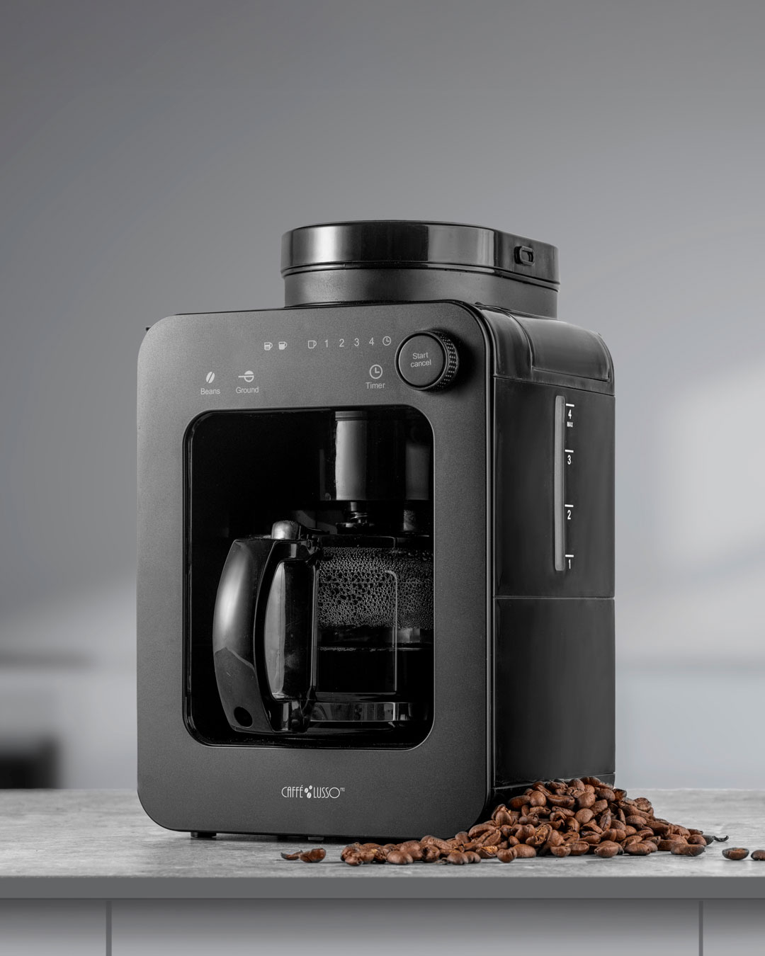 Automatisk kaffemaskine med integreret kværn